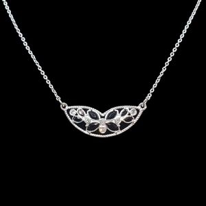 Estate Avon Silver-Tone Black & Clear Rhinestone Alsace Flowers Necklace